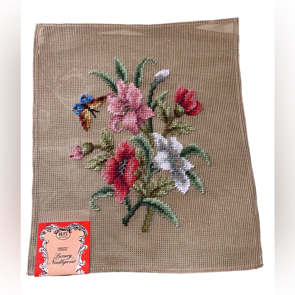 Butterfly Flowers PreWorked VTG NOS Dritz 2606/2 Needlepoint Madeira 13x15